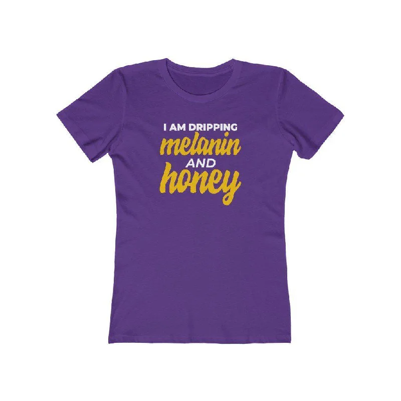 Dripping Melanin and Honey | Women's Fitted T-Shirt Collared T-Shirt Boat Neck A-Line