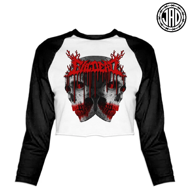 Evil Dead V2 - Women's Cropped Baseball Tee Zippered Front Buttoned Front Snap Front