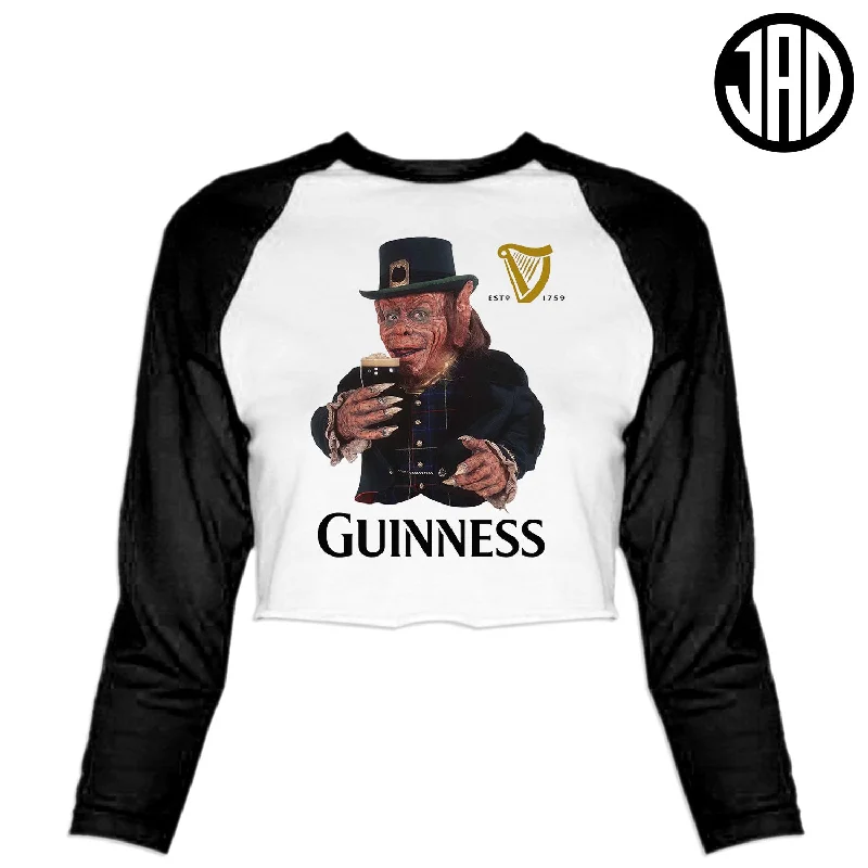 Guinness - Women's Cropped Baseball Tee V-Neck T-Shirt Long Sleeve Cotton