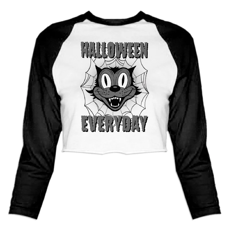 Halloween Everyday - Women's Cropped Baseball Tee Houndstooth Herringbone Solid