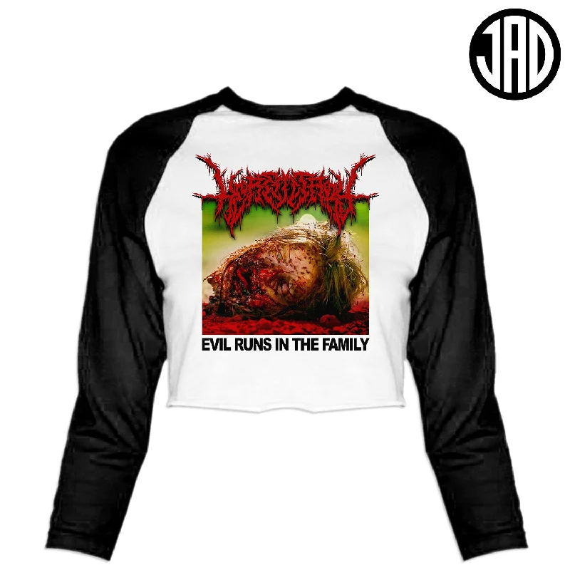 Hereditary Metal V2 - Women's Cropped Baseball Tee Hooded Caped Shawl Collar