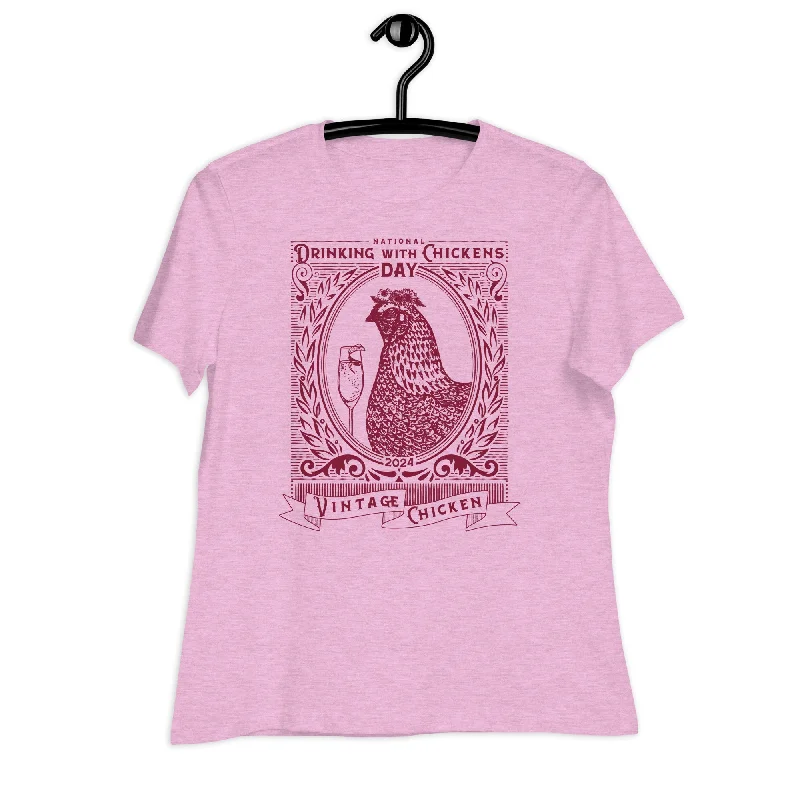 National Drinking with Chickens Day 2024 Women's Relaxed T-Shirt Hooded Caped Shawl Collar