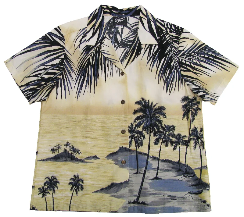 Island Escape Women's Hawaiian Camp Shirt Print Jacquard Patchwork