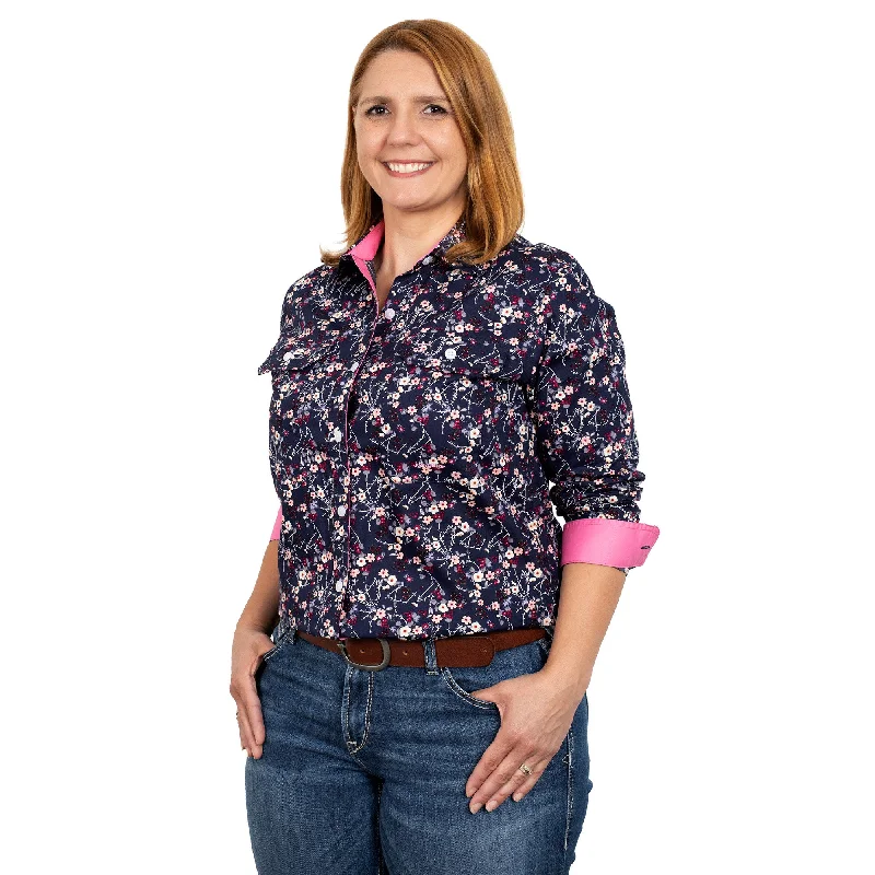 LADIES JUST COUNTRY ABBEY FULL BUTTON WORK SHIRT Collared T-Shirt Boat Neck A-Line