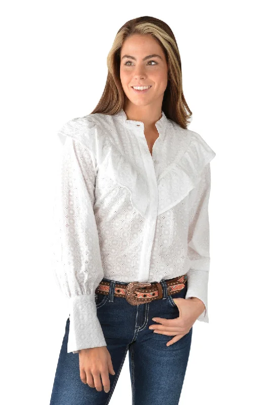 LADIES PURE WESTERN SAVANNAH RUFFLE L/S SHIRT Elasticated Padded Insulated