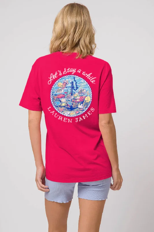 Lauren James Let's Stay Awhile Short Sleeve Tee Shirt V-Neck T-Shirt Long Sleeve Cotton