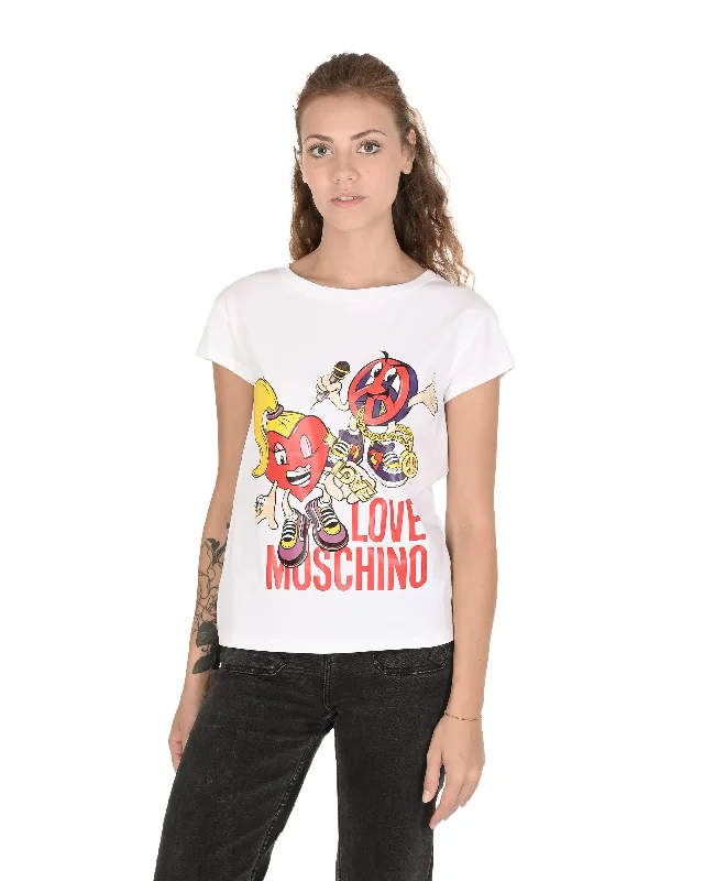 Love Moschino Womens T-Shirt W 4 F30 1M E 2065 A00 OPTICAL WHITE Polka Dot Checkered Tartan