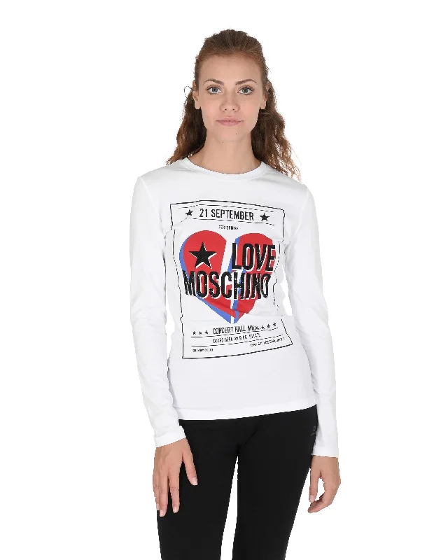 Love Moschino Womens T-Shirt W 4 G52 15 E 1951 A00 OPTICAL WHITE Satin Fabric Silk Fabric Chiffon Fabric