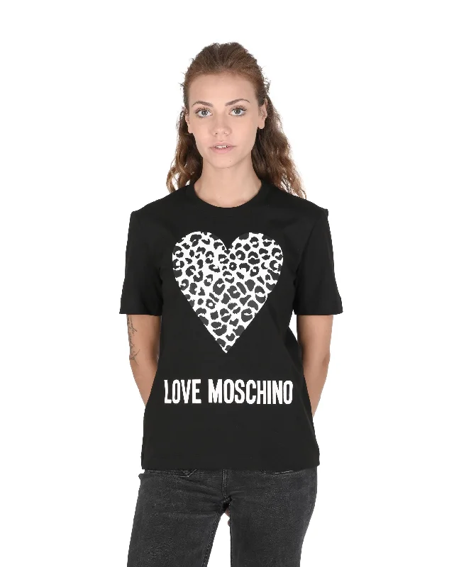 Love Moschino Womens T-Shirt W 4 H06 27 M 3876 C74 BLACK Notch Collar Peter Pan Collar Cowl Neck