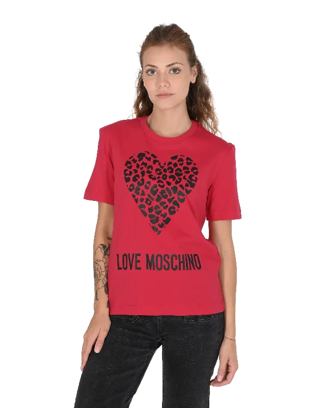 Love Moschino Womens T-Shirt W 4 H06 27 M 3876 P23 RED Notch Collar Peter Pan Collar Cowl Neck