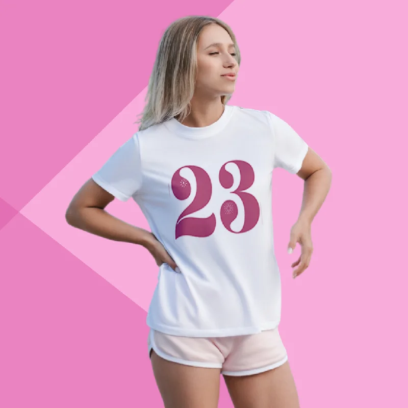 Women's "Twenty-Three and Thriving" Printed White T-Shirt - Embrace the Journey Knit Fabric Woven Fabric Fleece Fabric