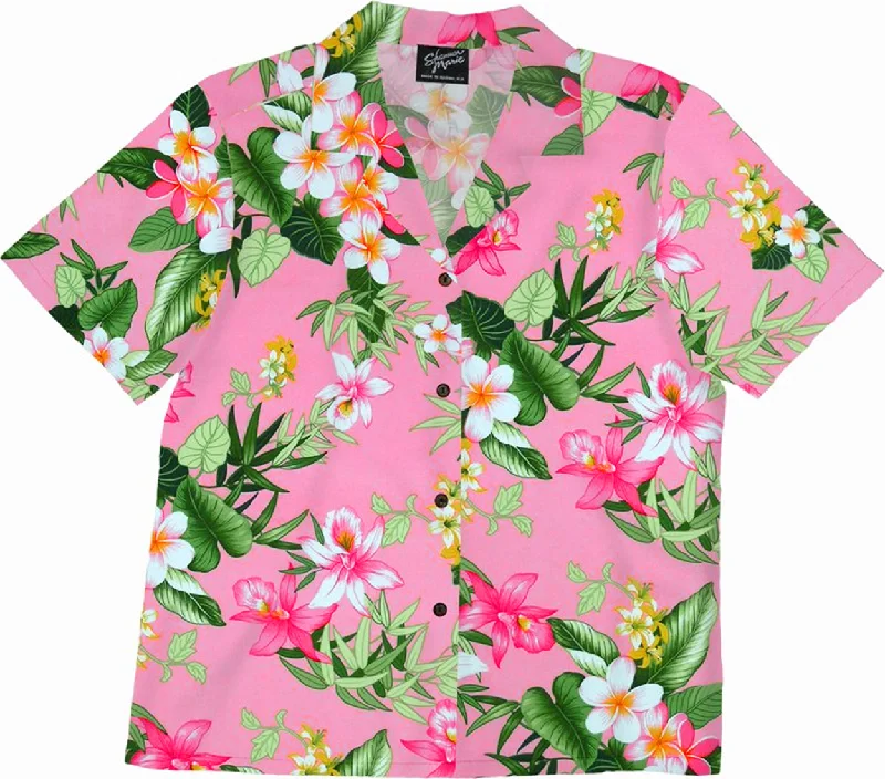 Orchid Plumeria Women's Hawaiian Camp Shirt Ribbed T-Shirt High Neck Heavyweight