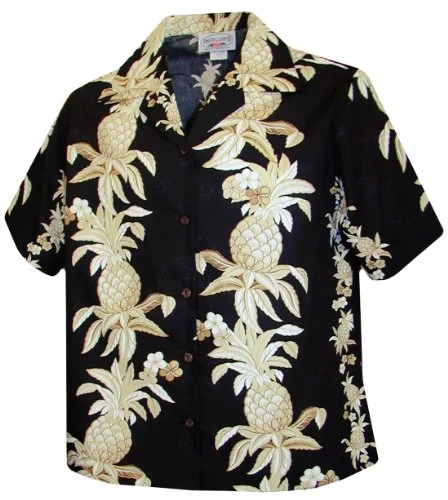 Pacific Legend Womens S to XXL Hawaiian Pineapple Panel Camp Shirt Real Fur Shearling Chenille