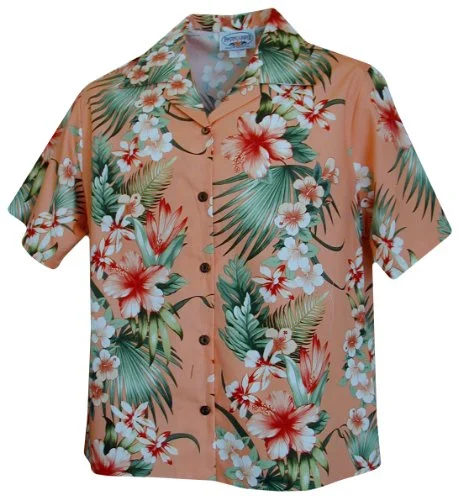 Pacific Legend Womens S to XXL Tropical Flowers Panel Camp Shirt Seamless Knitted Crochet