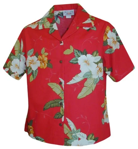 Pacific Legend Womens S to XXL Tropical Hibiscus Camp Shirt Lace Blend Ribbed Blend Corduroy Blend