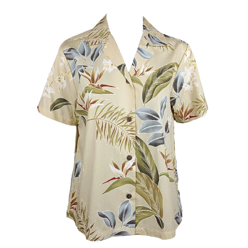 Plumeria Garden Women's Hawaiian Camp Shirt Asymmetrical Pockets Print