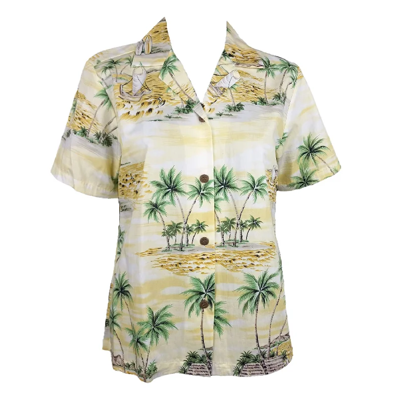 Polynesian Island Women's Hawaiian Camp Shirt Silk Blend Satin Velvet