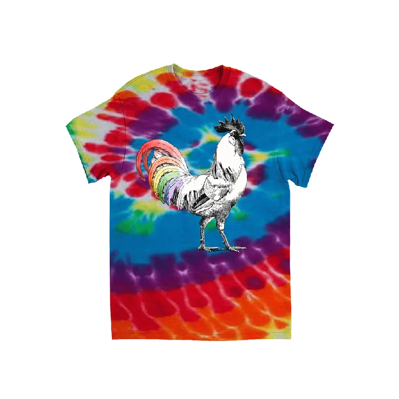 Pride Rooster Tie-Dyed T-Shirt Layered Multi-layer Single Layer