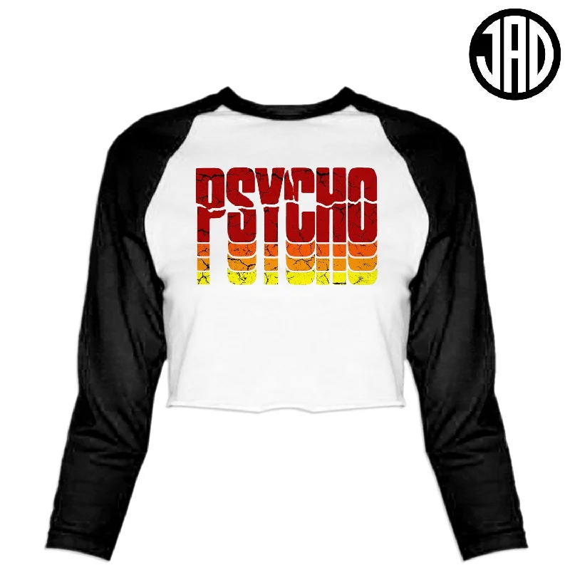 Psycho Retro - Women's Cropped Baseball Tee Satin Blend Silk Blend Wool Blend