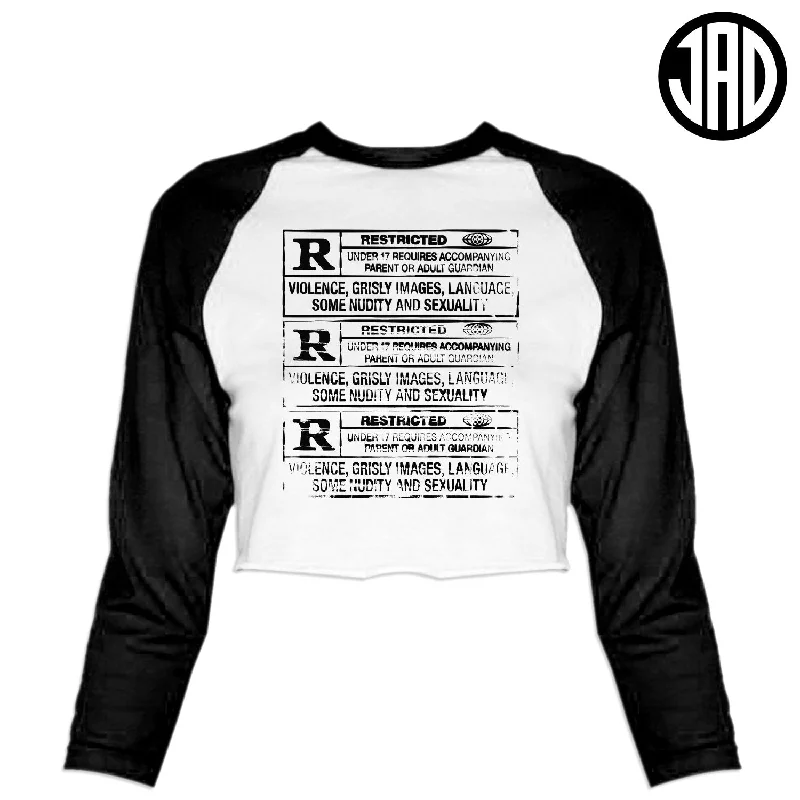 Rated R V2 - Women's Cropped Baseball Tee Notch Collar Peter Pan Collar Cowl Neck