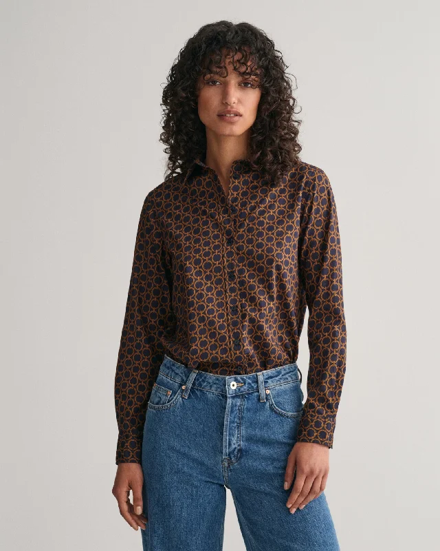 Regular Fit Geometric Cotton Voile Shirt - Evening Blue Handmade Hand-knitted Hand-woven