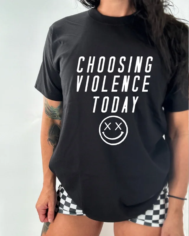 Salty Savage Ladies “Choosing Violence Today” Oversized Boyfriend Tee Notch Collar Peter Pan Collar Cowl Neck Salty Savage Ladies “Choosing Violence Today” Oversized Boyfriend Tee Notch Collar Peter Pan Collar Cowl Neck
