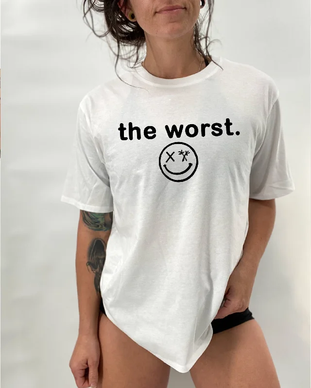 Salty Savage Ladies “the worst” Oversized Boyfriend Tee Cashmere Blend Cotton Blend Poly Blend