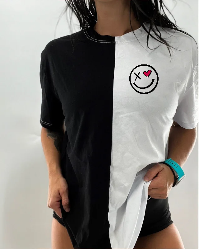 Salty Savage Unisex “Heart Eye” Two Tone Oversized Tee | Basic Iron Safe Non-Iron Wrinkle Free