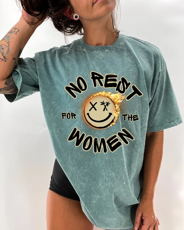 Salty Savage Unisex “NO REST FOR THE WOMEN" Oversized Crew Tee Seamless Knitted Crochet