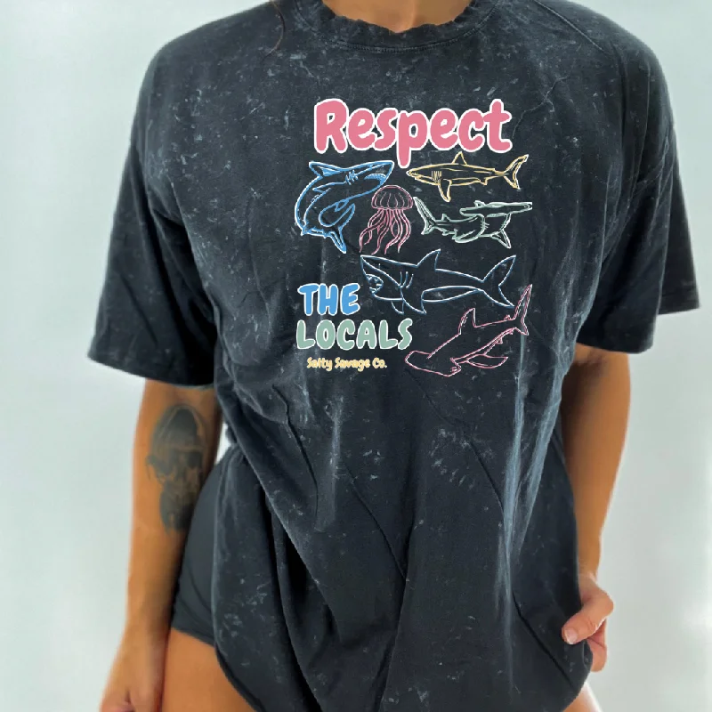 Salty Savage Unisex “Respect the Locals Shark" Oversized Crew Tee Satin Fabric Silk Fabric Chiffon Fabric Salty Savage Unisex “Respect the Locals Shark" Oversized Crew Tee Satin Fabric Silk Fabric Chiffon Fabric