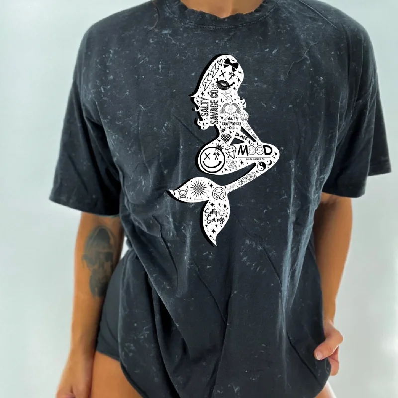 Salty Savage Unisex “Salty Siren" Oversized Tall Crew Tee Embroidered Appliqued Beaded