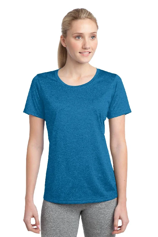 Sport-Tek Ladies Heather Contender Scoop Neck Tee LST360 Blue Wake Heather Welt Pockets Slit Pockets Flap Pockets