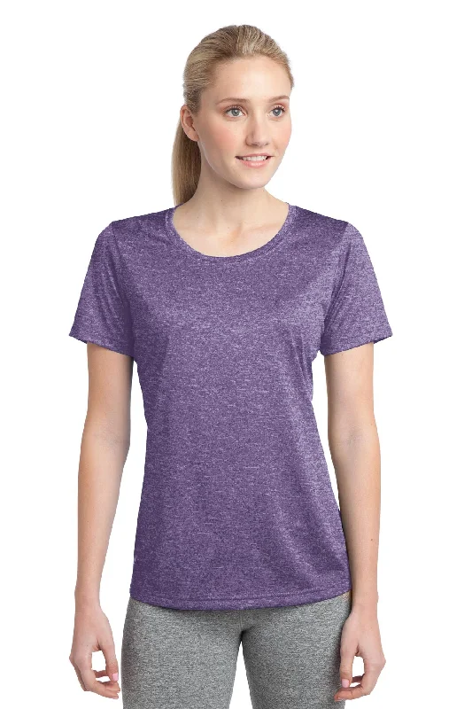 Sport-Tek Ladies Heather Contender Scoop Neck Tee LST360 Purple Heather Welt Pockets Slit Pockets