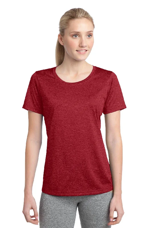 Sport-Tek Ladies Heather Contender Scoop Neck Tee LST360 Scarlet Heather Polka Dot Checkered Tartan