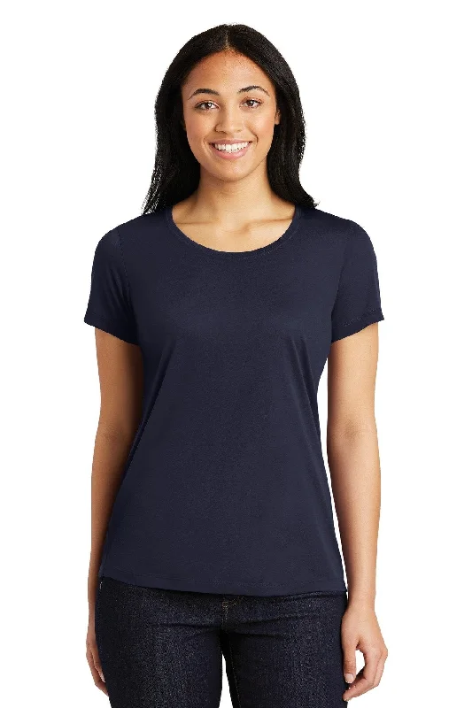 Sport-Tek Ladies PosiCharge Competitor Cotton Touch Scoop Neck Tee LST450 True Navy Front Pockets Side Pockets Patch Pockets