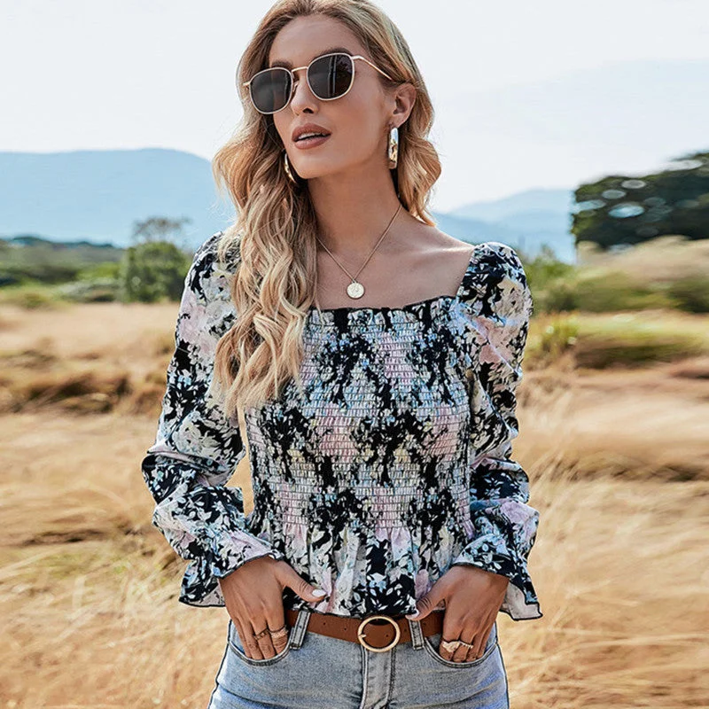 Spring Long Sleeve Women T -Shirt Fashion Print Ladies Tops Mesh Blend Leather Blend Suede Blend