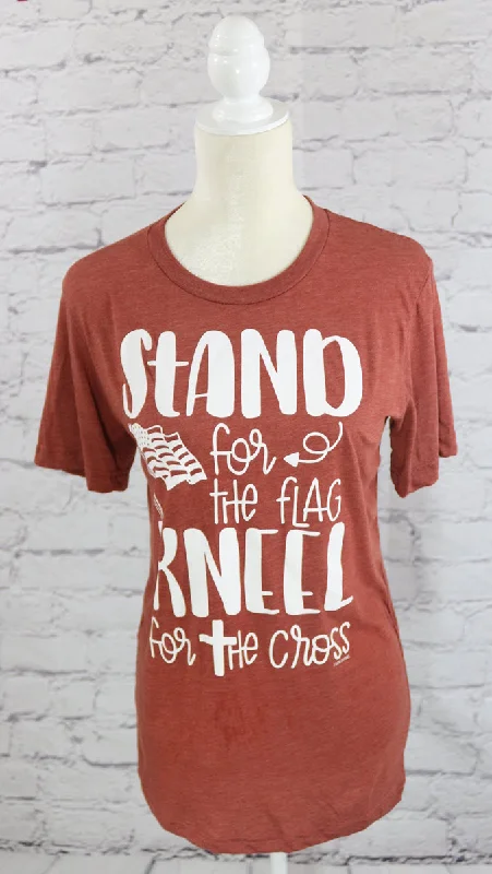 Stand for the flag, kneel for the cross crew-neck T-shirt Denim Fabric Leather Fabric Suede Fabric