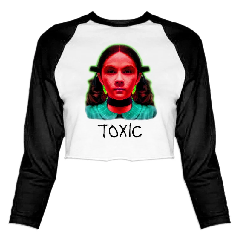 Toxic - Women's Cropped Baseball Tee Asymmetrical Pockets Print