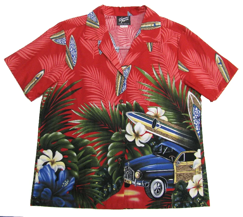 Tropical Surfboard Woodie Women's Hawaiian Camp Shirt Fleece Fabric Down Fabric Feather Fabric