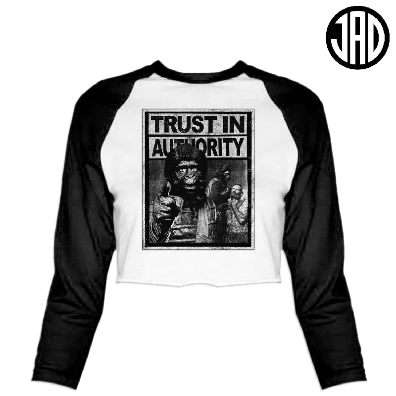 Trust In Authority - Women's Cropped Baseball Tee Print Jacquard Patchwork