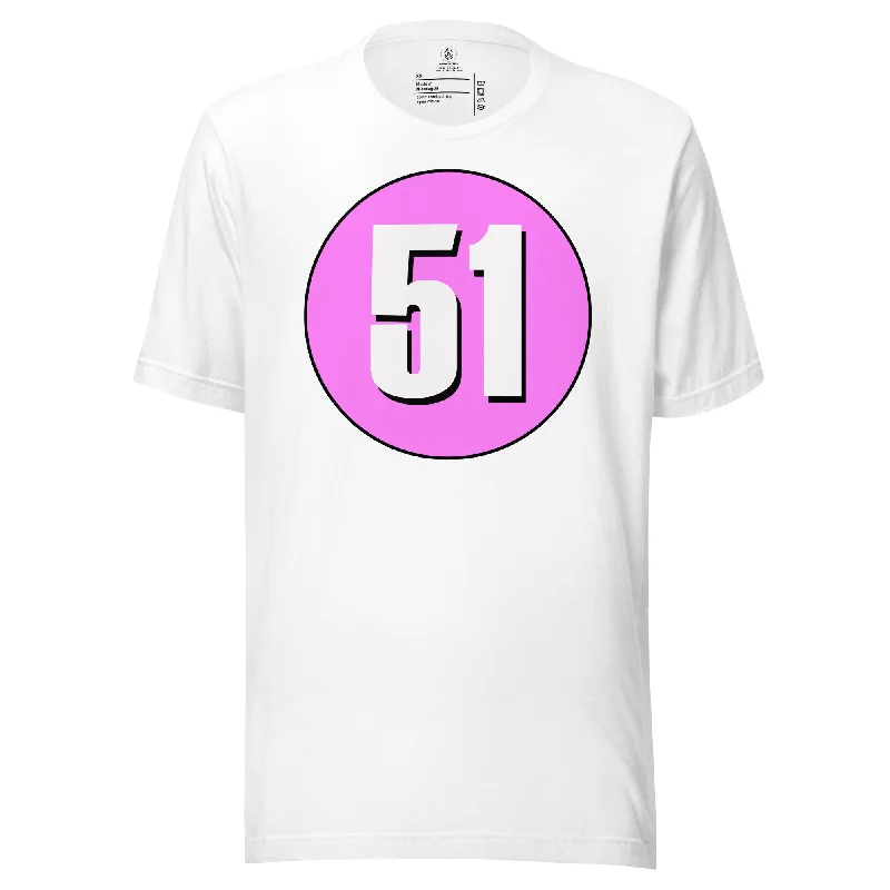 Unisex t-shirt: White on Pink 51 Collared T-Shirt Boat Neck A-Line