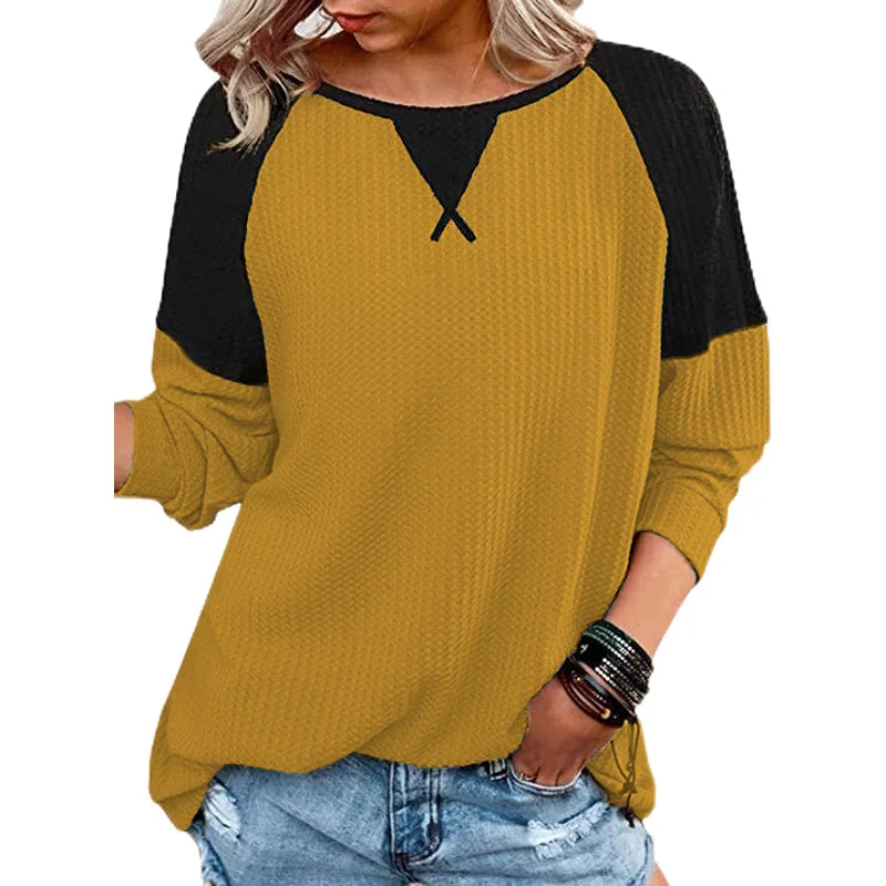 Waffle Stitching Long-sleeved Round Neck T-shirt Knit Fabric Woven Fabric Fleece Fabric