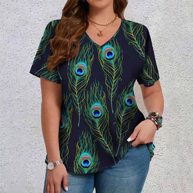 Women  Peacock 3D Printing T-shirt Casual Formal Business