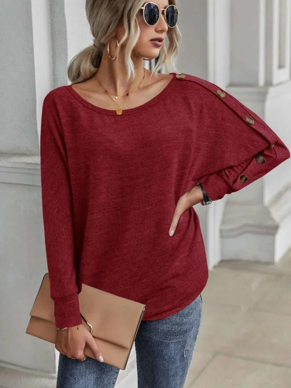 Women’s Solid Color Relaxed Buttons Long Sleeve T Shirt Rayon Velvet Corduroy