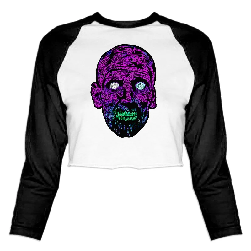 Zombie V2 - Women's Cropped Baseball Tee Notch Collar Peter Pan Collar Cowl Neck